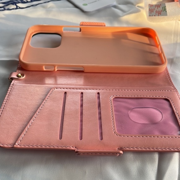 FYY Faux Leather iPhone 12 Pro Max pink daisy Wallet with wrist strap - Picture 9 of 14